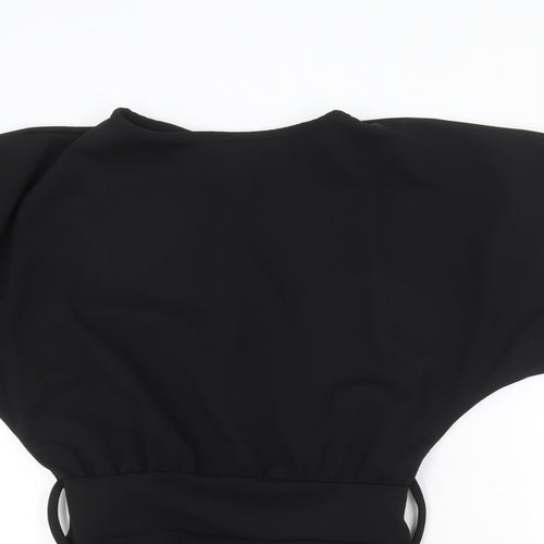 Boohoo Womens Black Polyester Basic Blouse Size 8 Round Neck