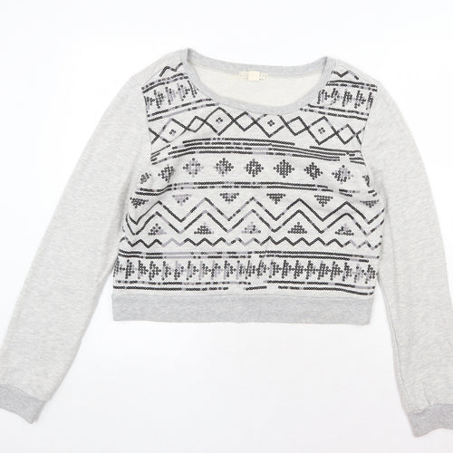 FOREVER 21 Womens Grey Geometric Cotton Pullover Sweatshirt Size L Pullover