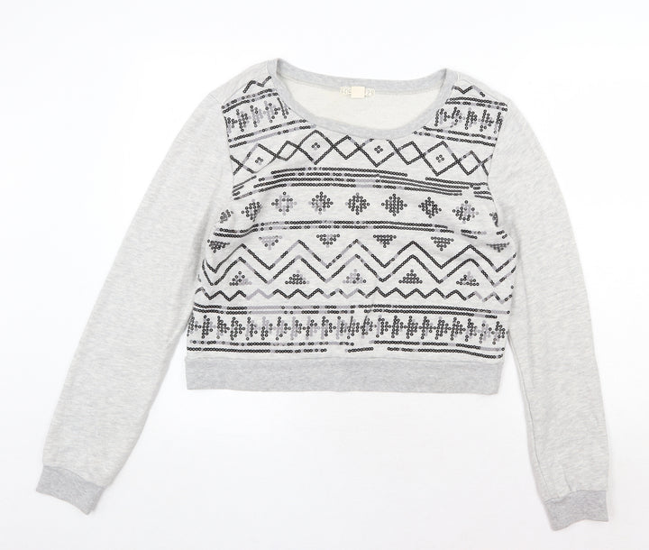 FOREVER 21 Womens Grey Geometric Cotton Pullover Sweatshirt Size L Pullover