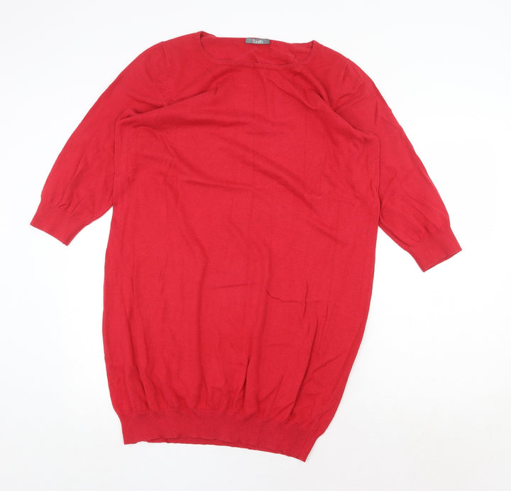 South Womens Red Boat Neck Cotton Pullover Jumper Size 16