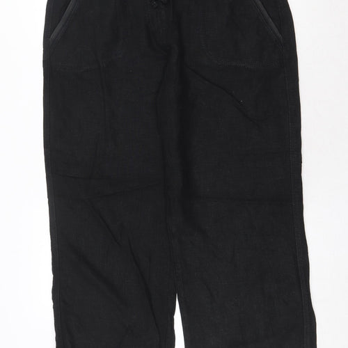 Marks and Spencer Womens Black Linen Cropped Trousers Size 16 Regular Drawstring