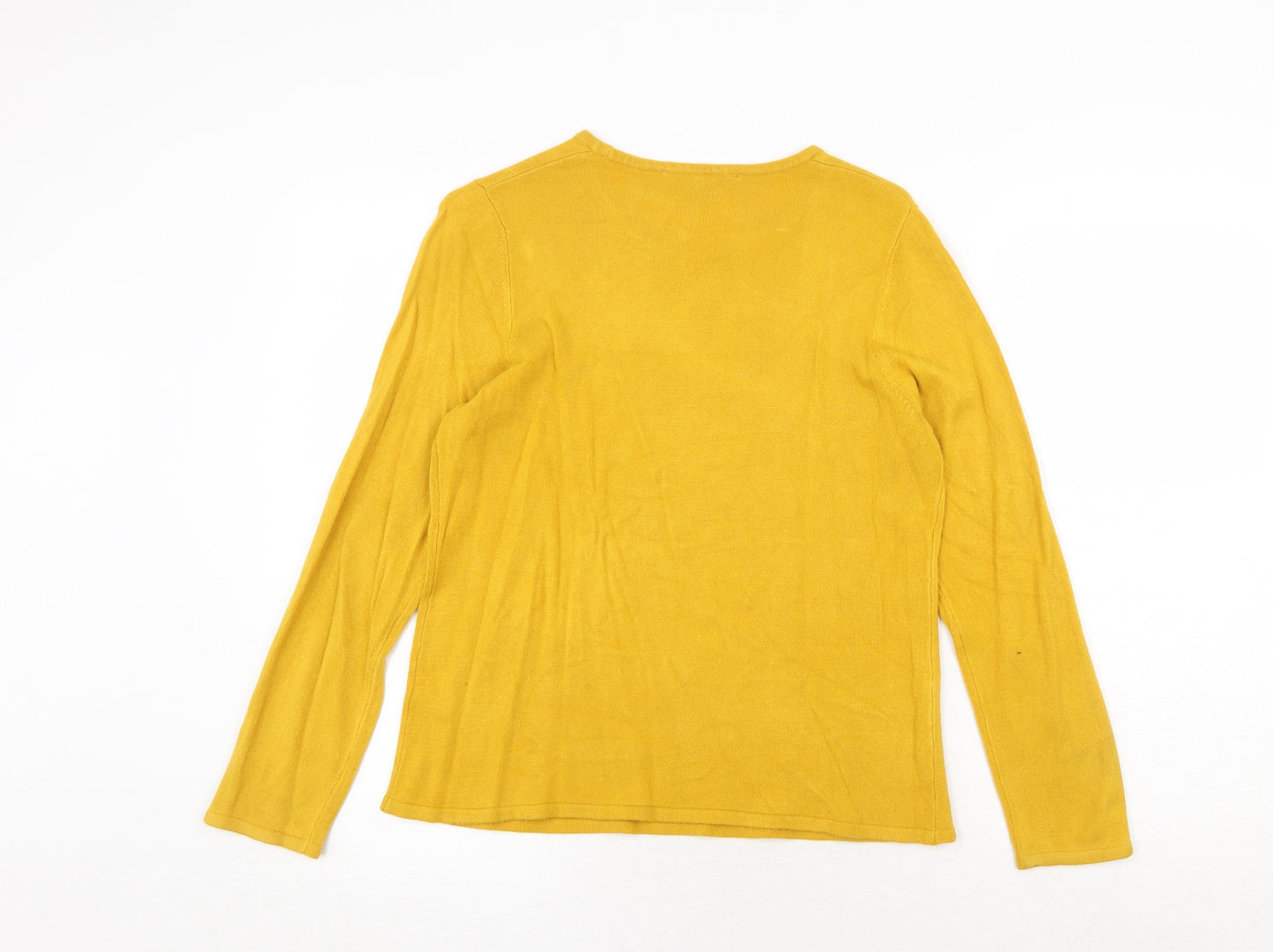 Bonmarché Womens Yellow Round Neck Acrylic Pullover Jumper Size 12