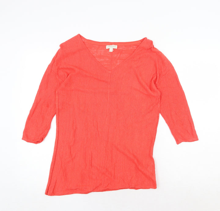 Monsoon Womens Red Linen Basic Blouse Size 10 V-Neck