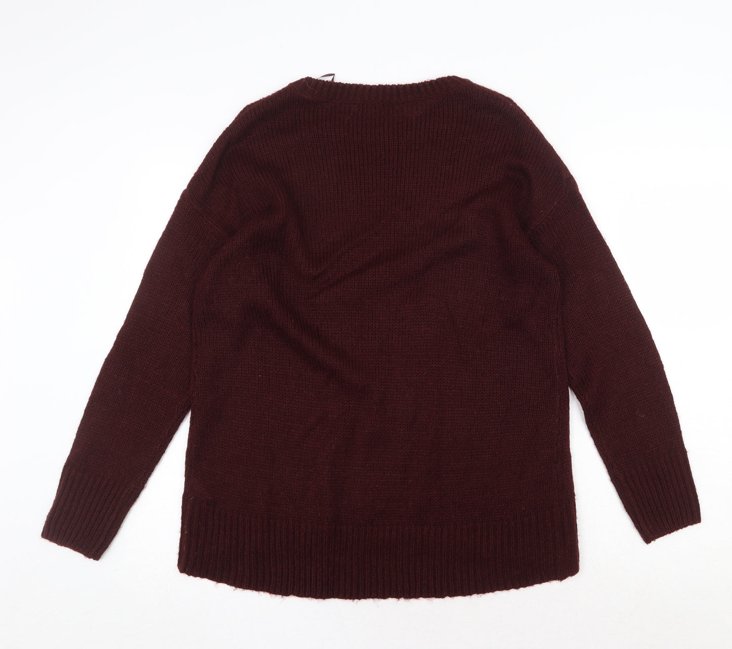 New Look Womens Red Round Neck Acrylic Pullover Jumper Size M