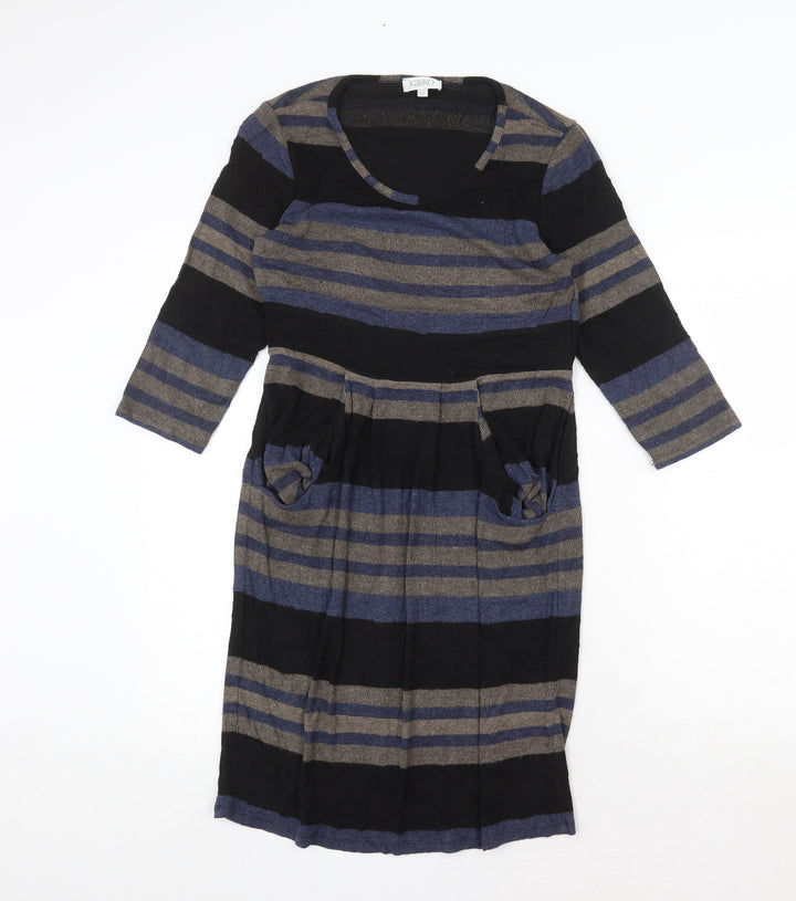 Kaliko Womens Multicoloured Striped Viscose Jumper Dress Size 10 Round Neck Pullover