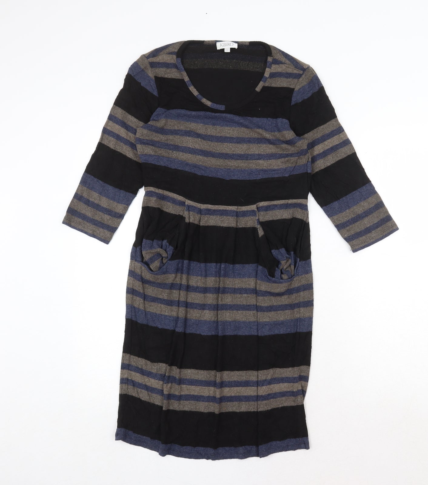 Kaliko Womens Multicoloured Striped Viscose Jumper Dress Size 10 Round Neck Pullover
