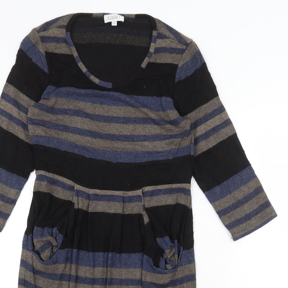 Kaliko Womens Multicoloured Striped Viscose Jumper Dress Size 10 Round Neck Pullover