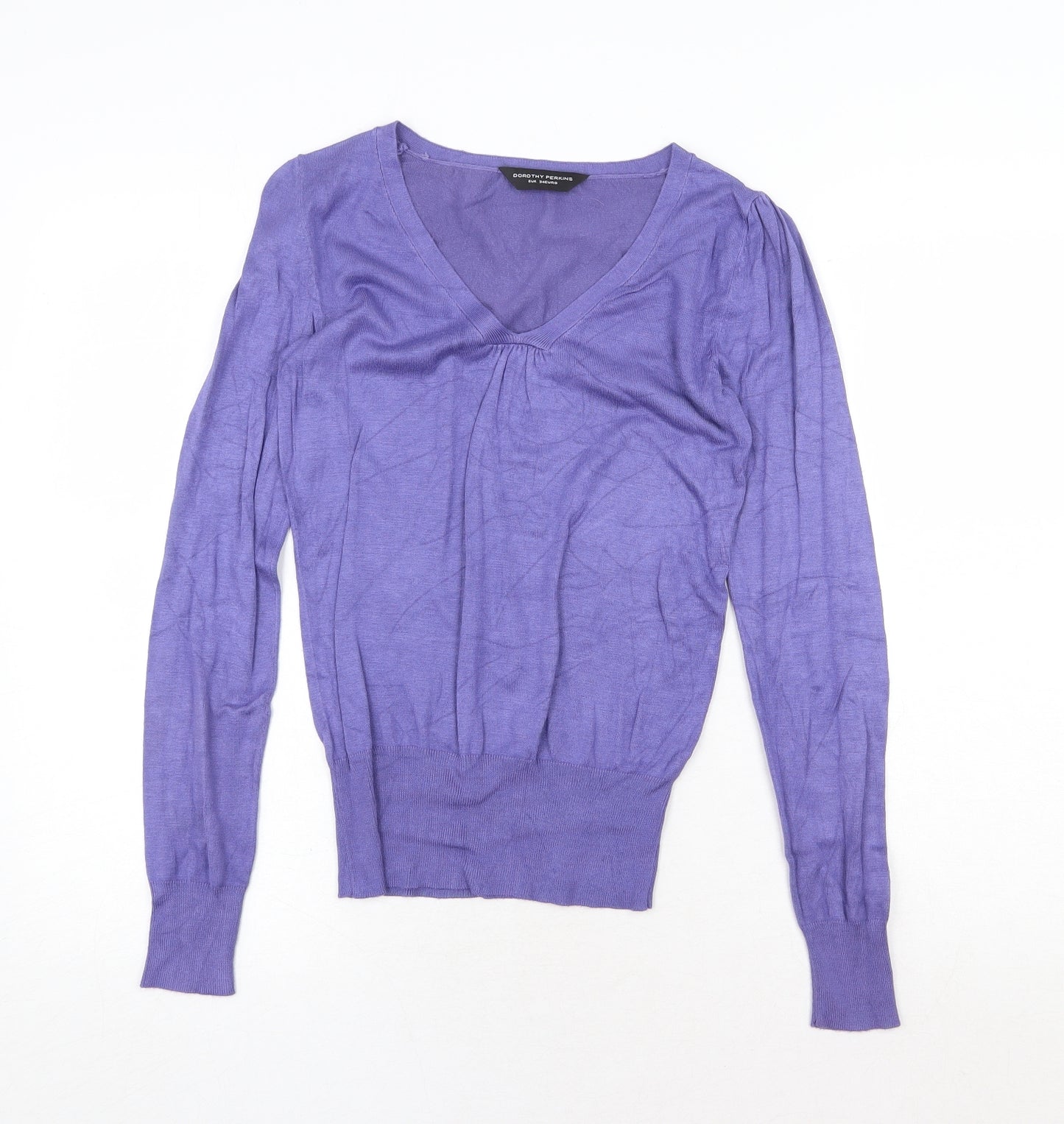 Dorothy Perkins Womens Purple V-Neck Cotton Pullover Jumper Size 6