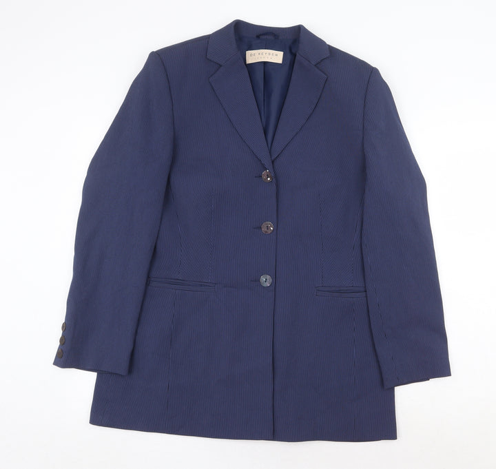 De Keyser Womens Blue Striped Jacket Blazer Size 14 Button