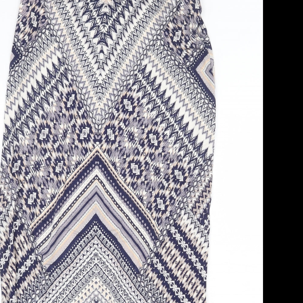 Wallis Womens Blue Geometric Viscose A-Line Skirt Size M
