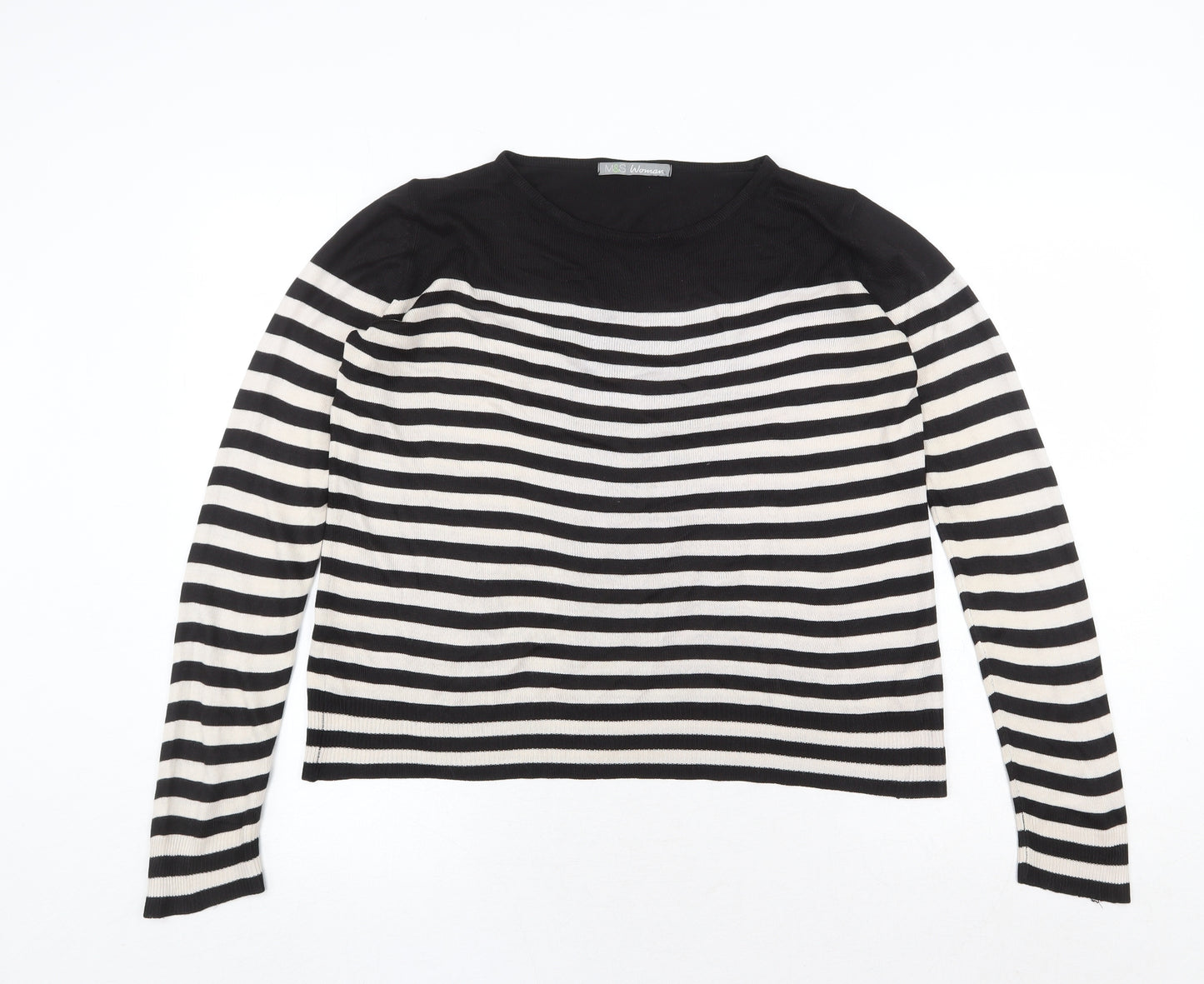 Marks and Spencer Womens Multicoloured Round Neck Striped Acrylic Pullover Jumper Size 10