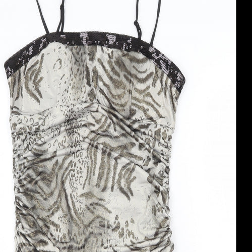 B-Soul Womens Multicoloured Animal Print Polyester Bodycon Size L Scoop Neck Pullover - Leopard Tiger Pattern