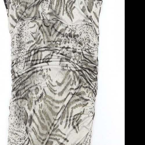 B-Soul Womens Multicoloured Animal Print Polyester Bodycon Size L Scoop Neck Pullover - Leopard Tiger Pattern