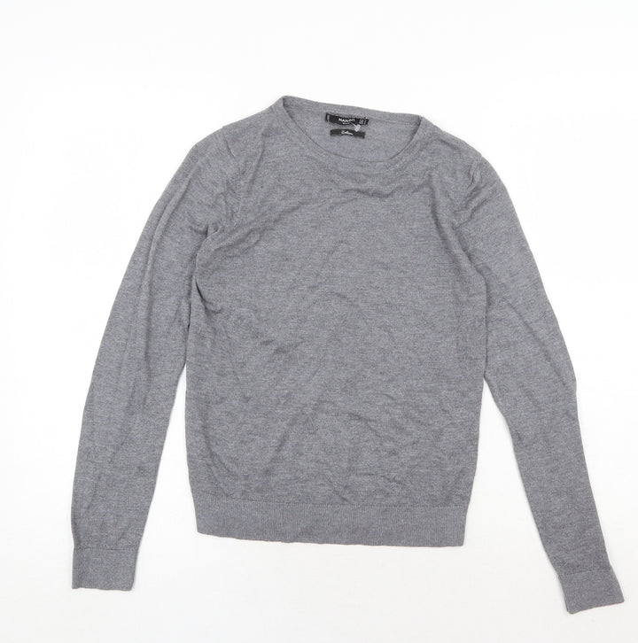 Mango Womens Grey Round Neck Cotton Pullover Jumper Size M