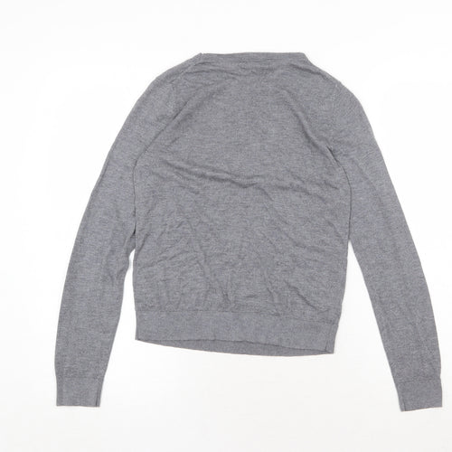 Mango Womens Grey Round Neck Cotton Pullover Jumper Size M