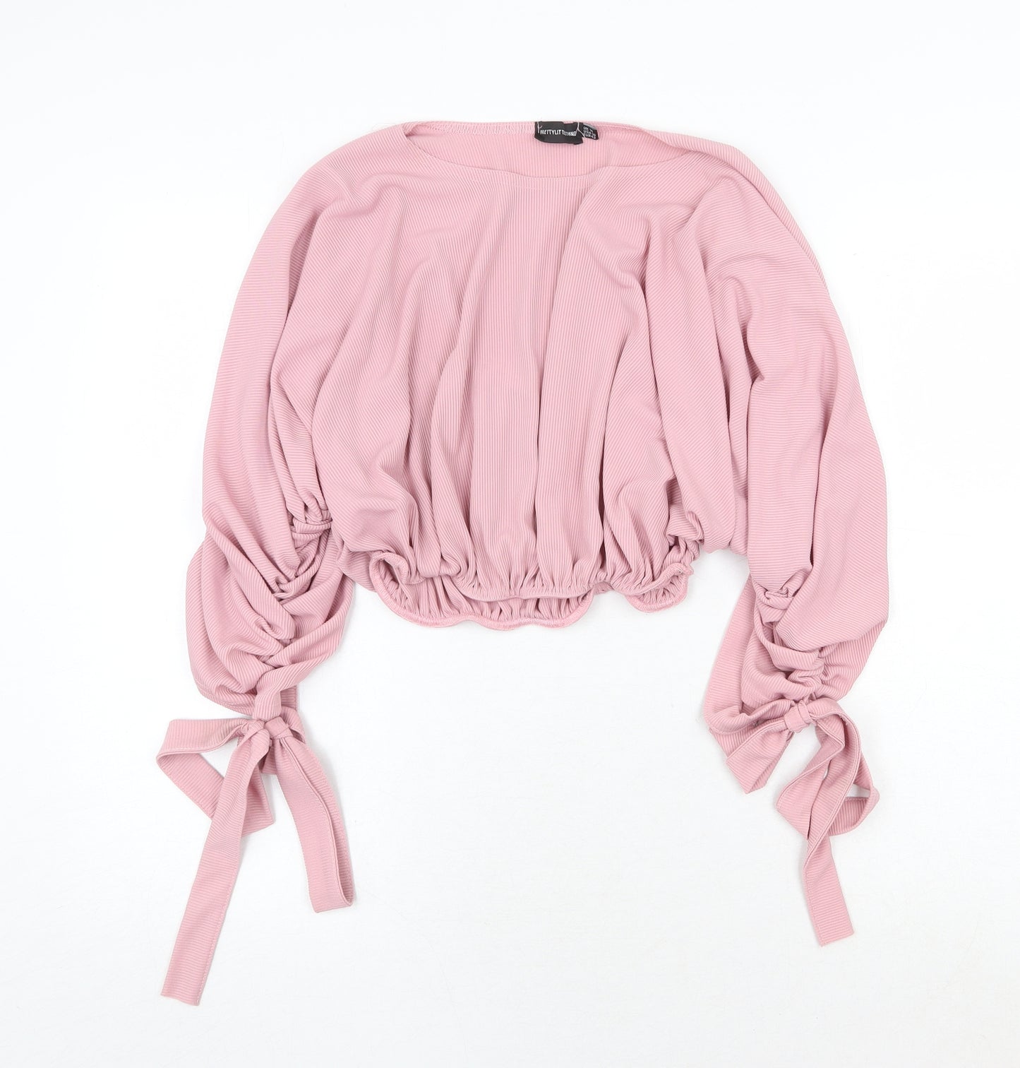 PRETTYLITTLETHING Womens Pink Polyester Cropped Blouse Size 14 Round Neck