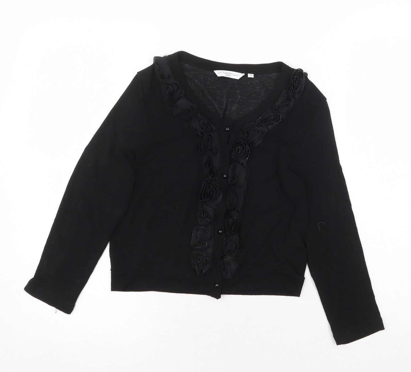 New Look Womens Black Scoop Neck Polyester Cardigan Jumper Size 12