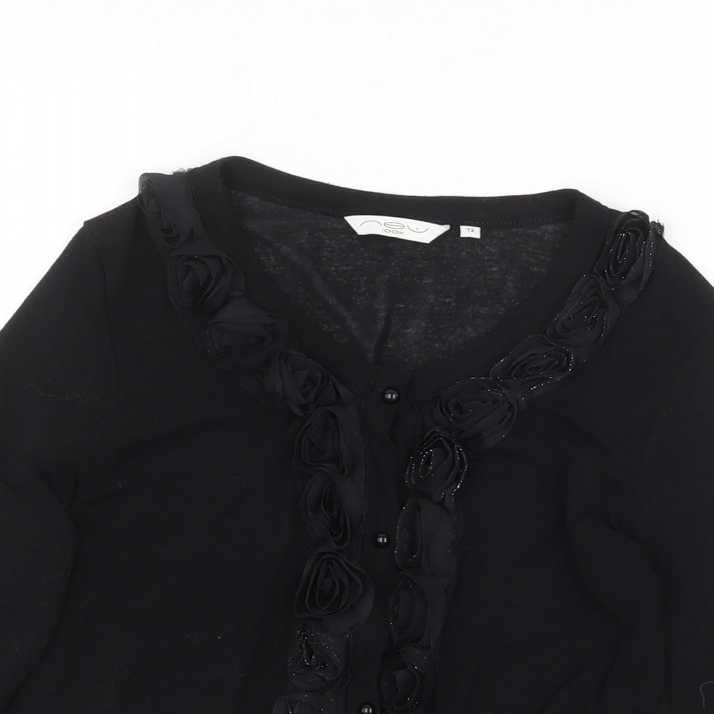 New Look Womens Black Scoop Neck Polyester Cardigan Jumper Size 12