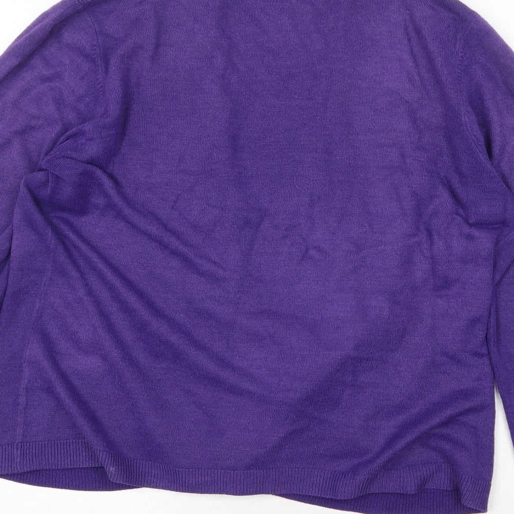 BHS Womens Purple V-Neck Acrylic Cardigan Jumper Size 16