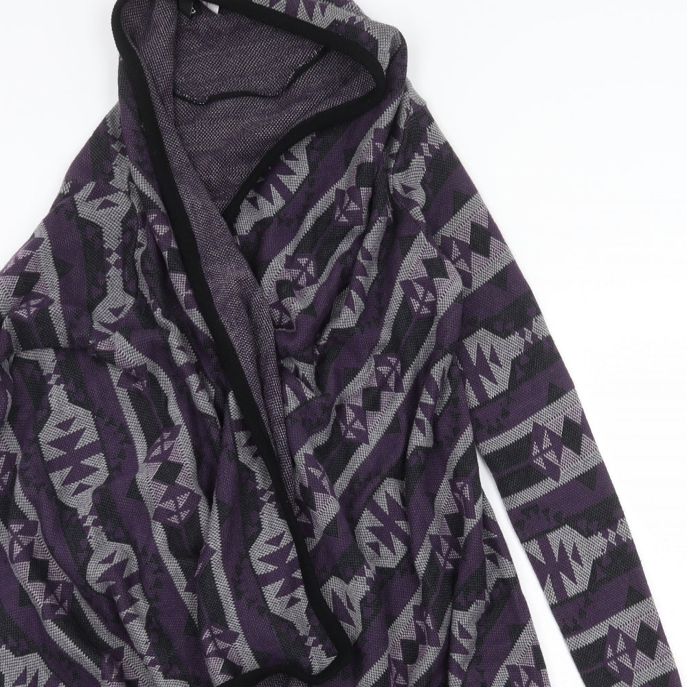 H&M Womens Purple V-Neck Geometric Acrylic Cardigan Jumper Size XS