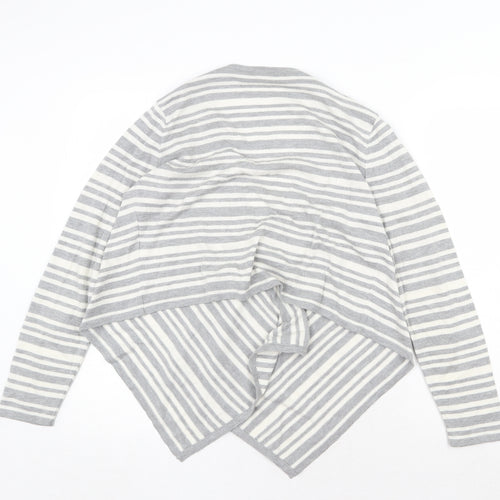 Marks and Spencer Womens Grey V-Neck Striped Acrylic Cardigan Jumper Size 12
