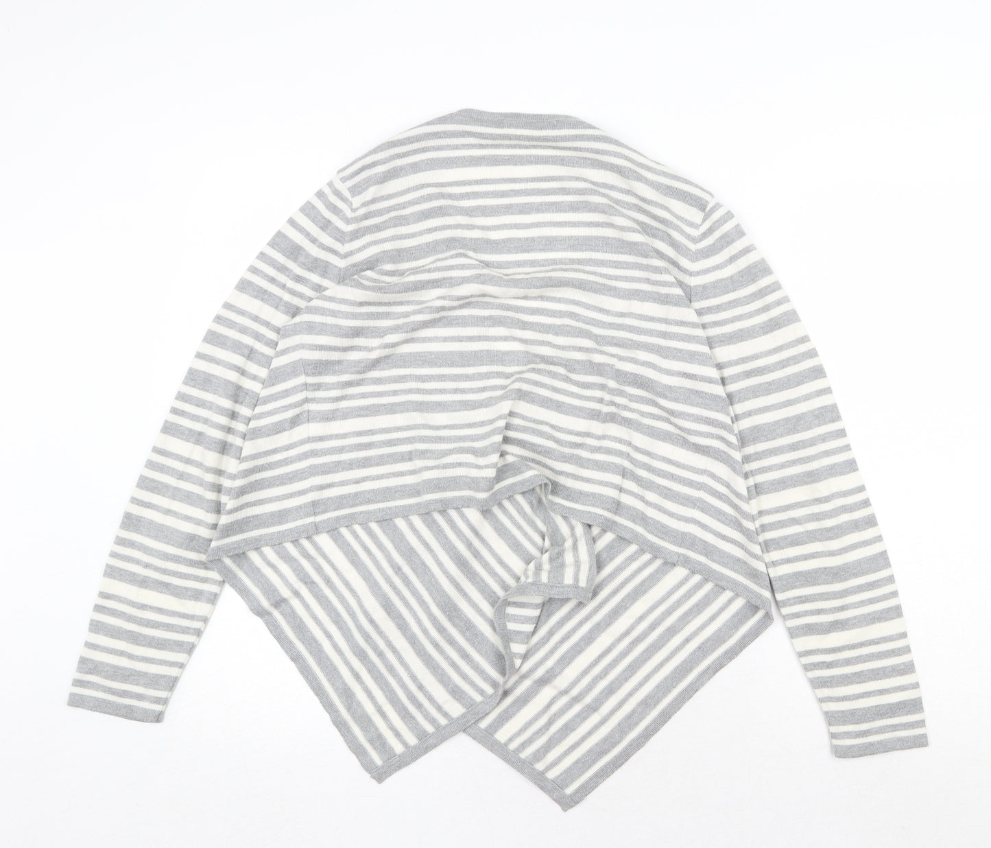 Marks and Spencer Womens Grey V-Neck Striped Acrylic Cardigan Jumper Size 12