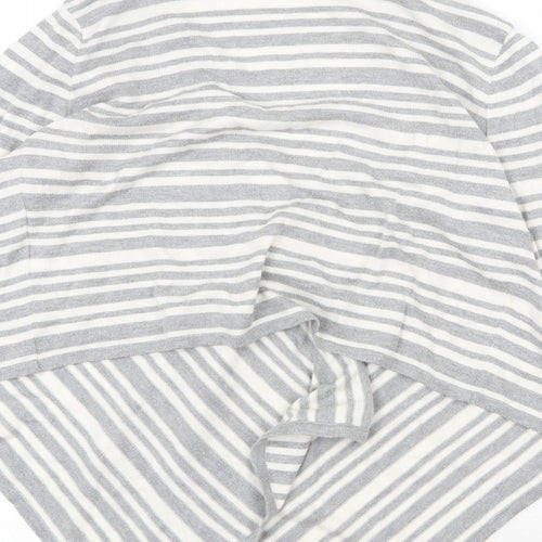 Marks and Spencer Womens Grey V-Neck Striped Acrylic Cardigan Jumper Size 12