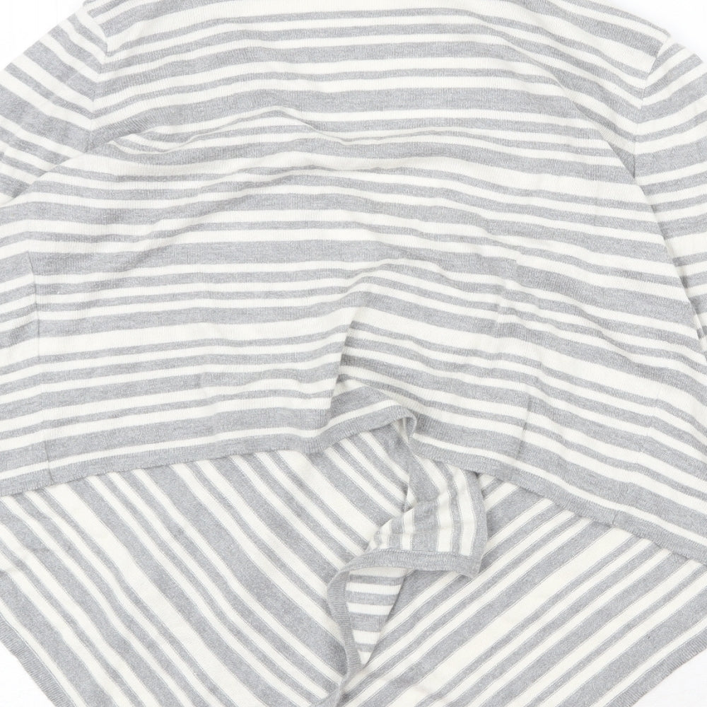 Marks and Spencer Womens Grey V-Neck Striped Acrylic Cardigan Jumper Size 12