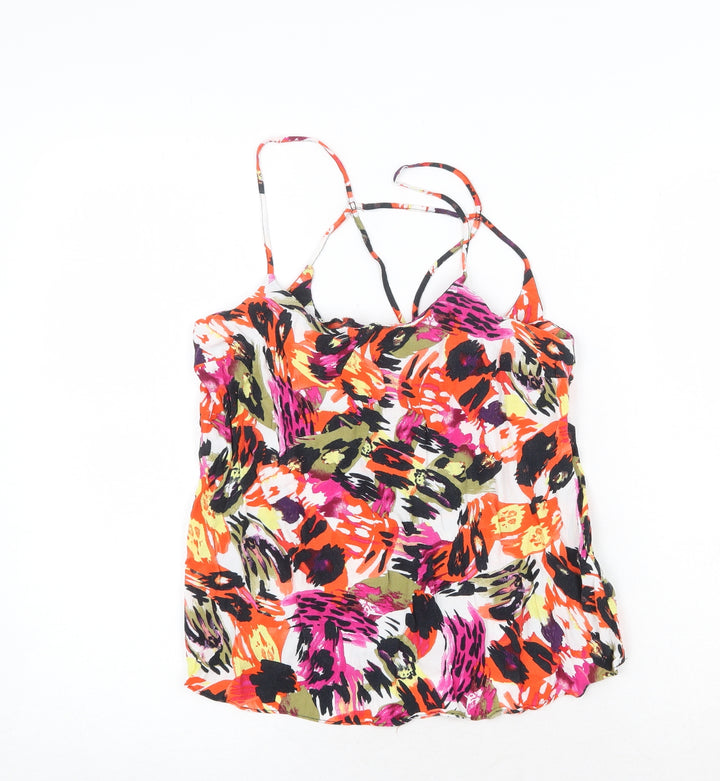 Topshop Womens Multicoloured Geometric Viscose Basic Tank Size 10 Round Neck