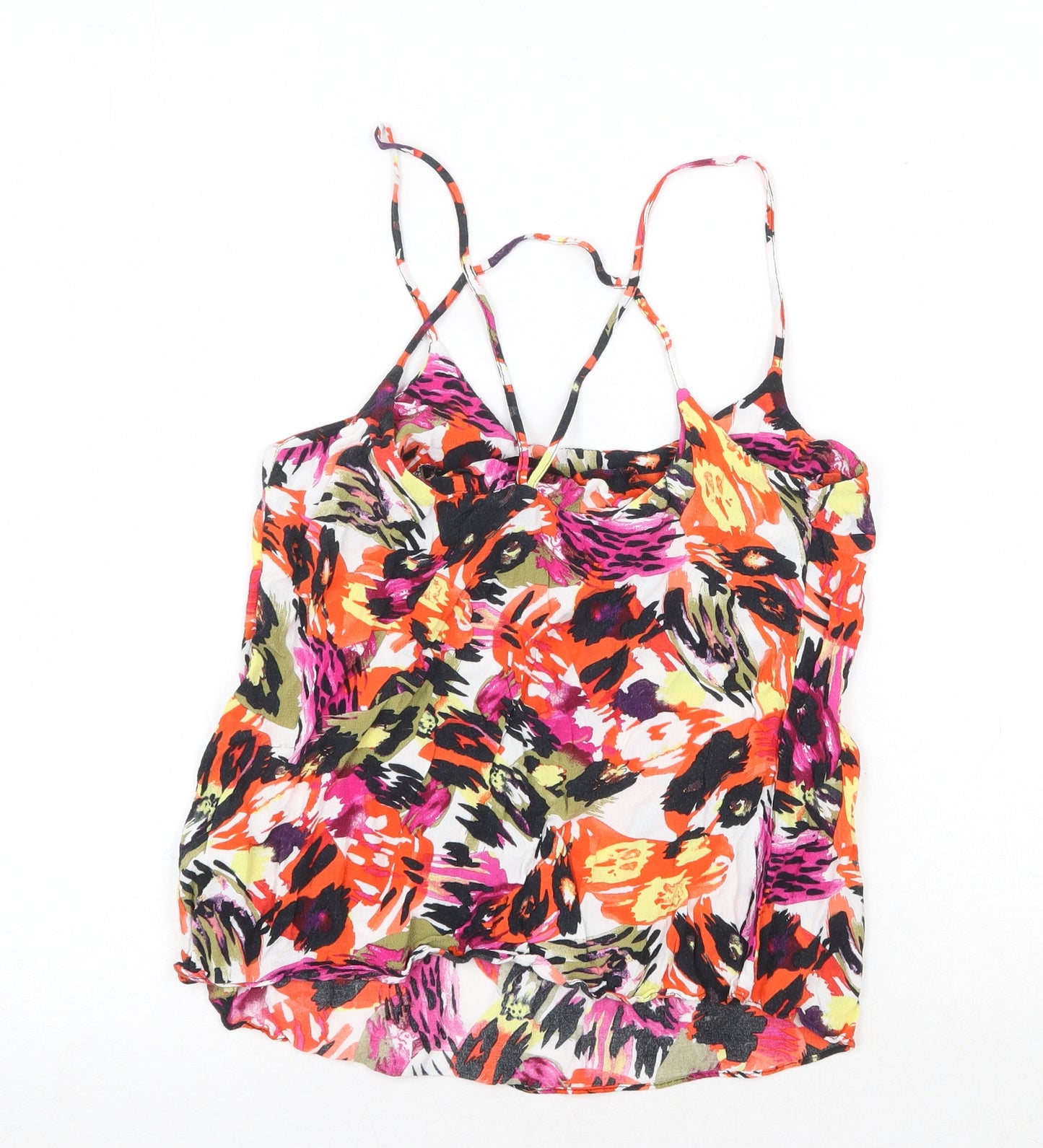 Topshop Womens Multicoloured Geometric Viscose Basic Tank Size 10 Round Neck