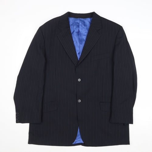 Majors Mens Blue Striped Wool Jacket Suit Jacket Size 42 Regular - Pinstripes