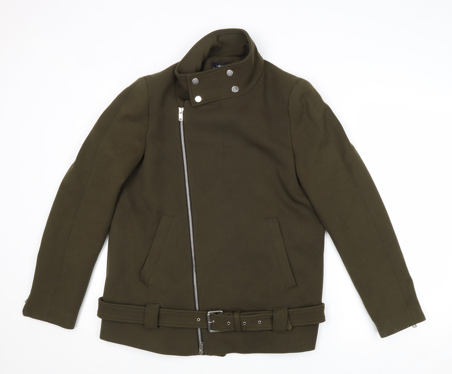 Zara Womens Green Biker Jacket Size M Zip
