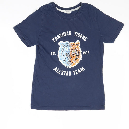 H&M Boys Blue Cotton Basic T-Shirt Size 9-10 Years Round Neck Pullover - Zanzibar Tigers