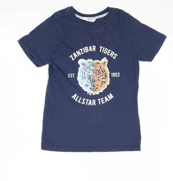 H&M Boys Blue Cotton Basic T-Shirt Size 9-10 Years Round Neck Pullover - Zanzibar Tigers