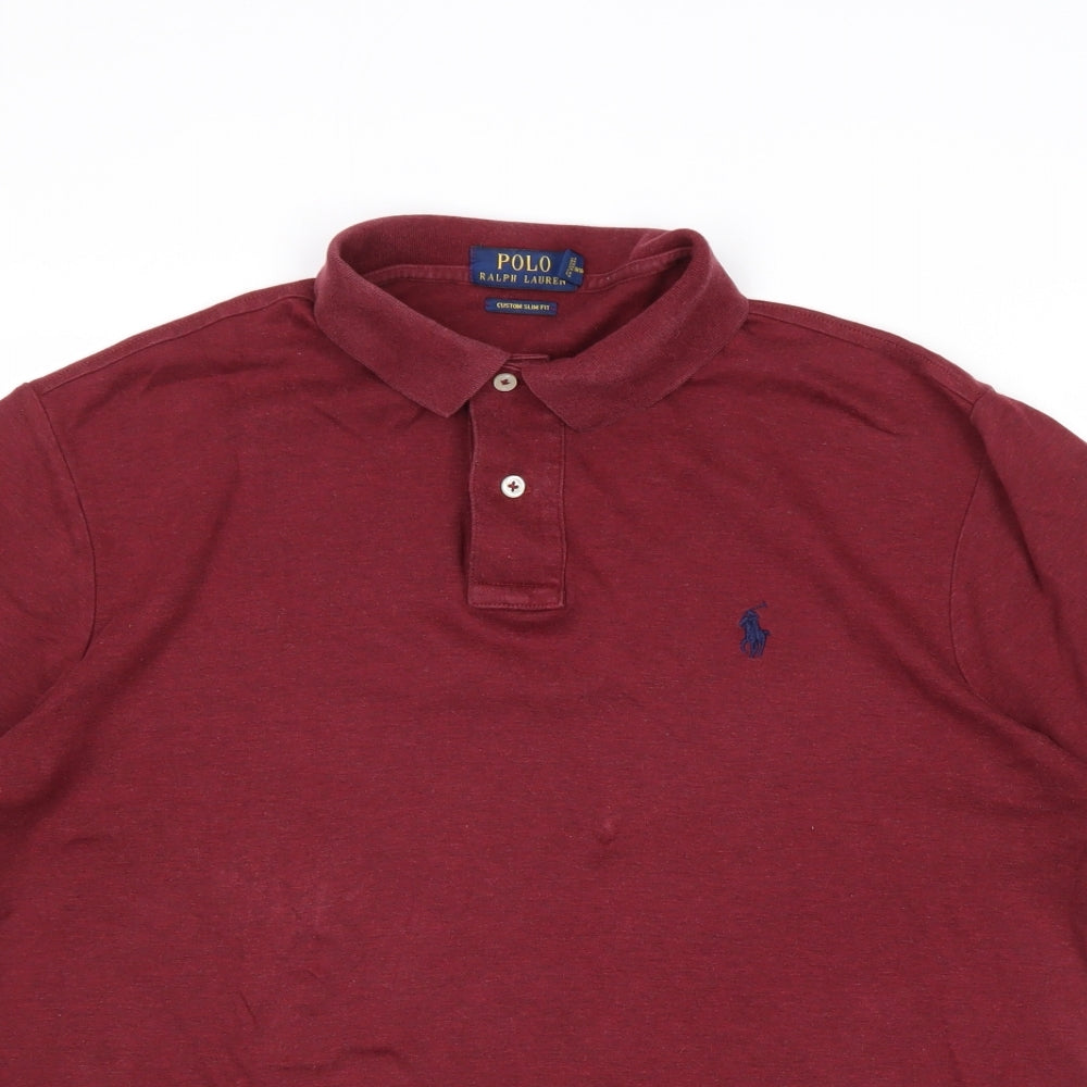 Polo Ralph Lauren Mens Red Cotton Polo Size L Collared Button