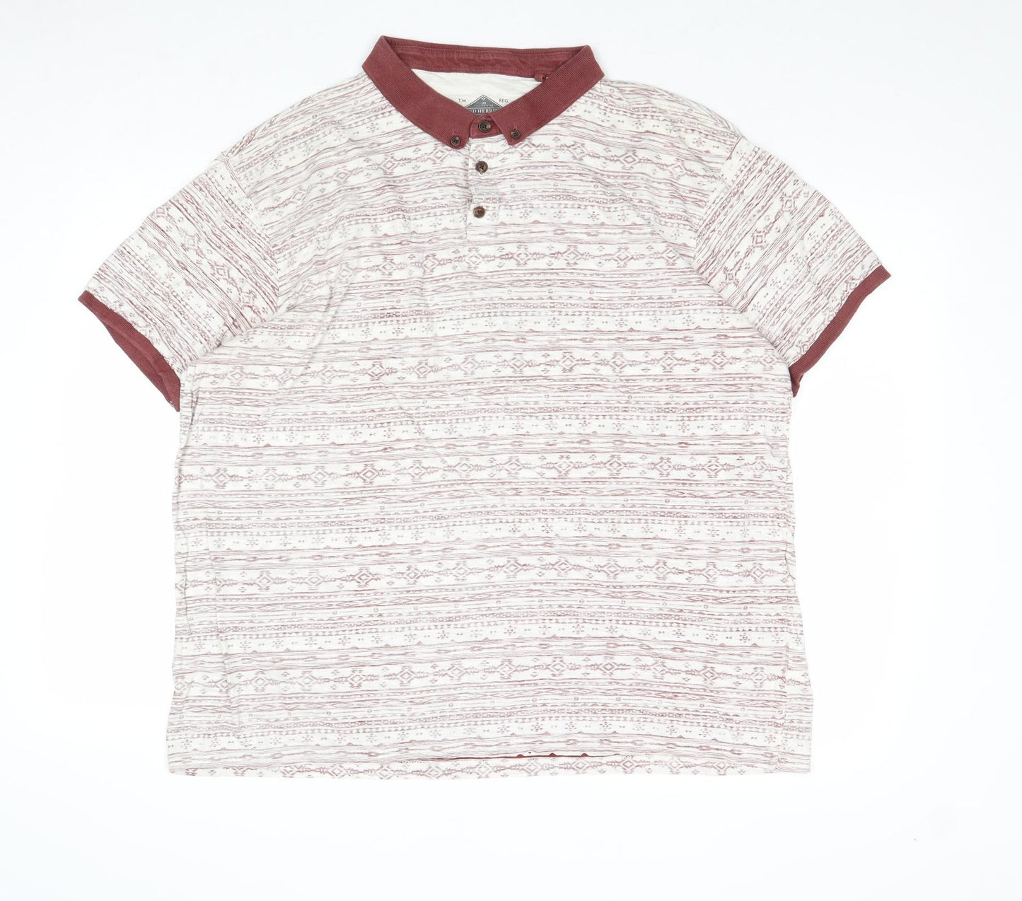 Red Herring Mens Red Geometric Cotton Polo Size XL Collared Button