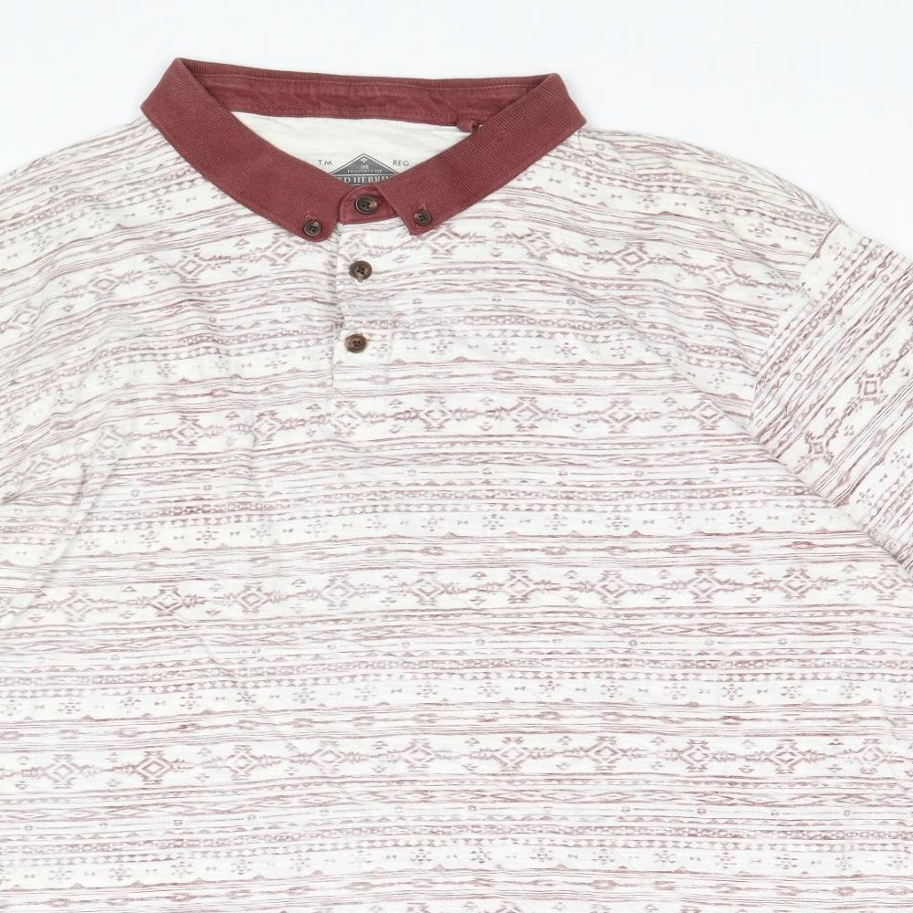 Red Herring Mens Red Geometric Cotton Polo Size XL Collared Button