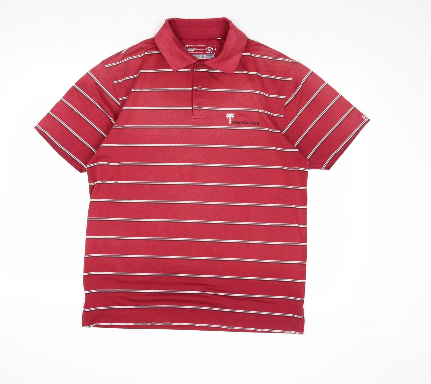 Cutter & Buck Mens Red Striped Polyester Polo Size S Collared Button
