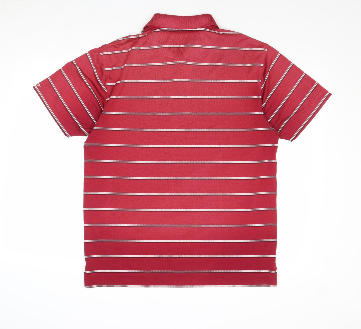 Cutter & Buck Mens Red Striped Polyester Polo Size S Collared Button