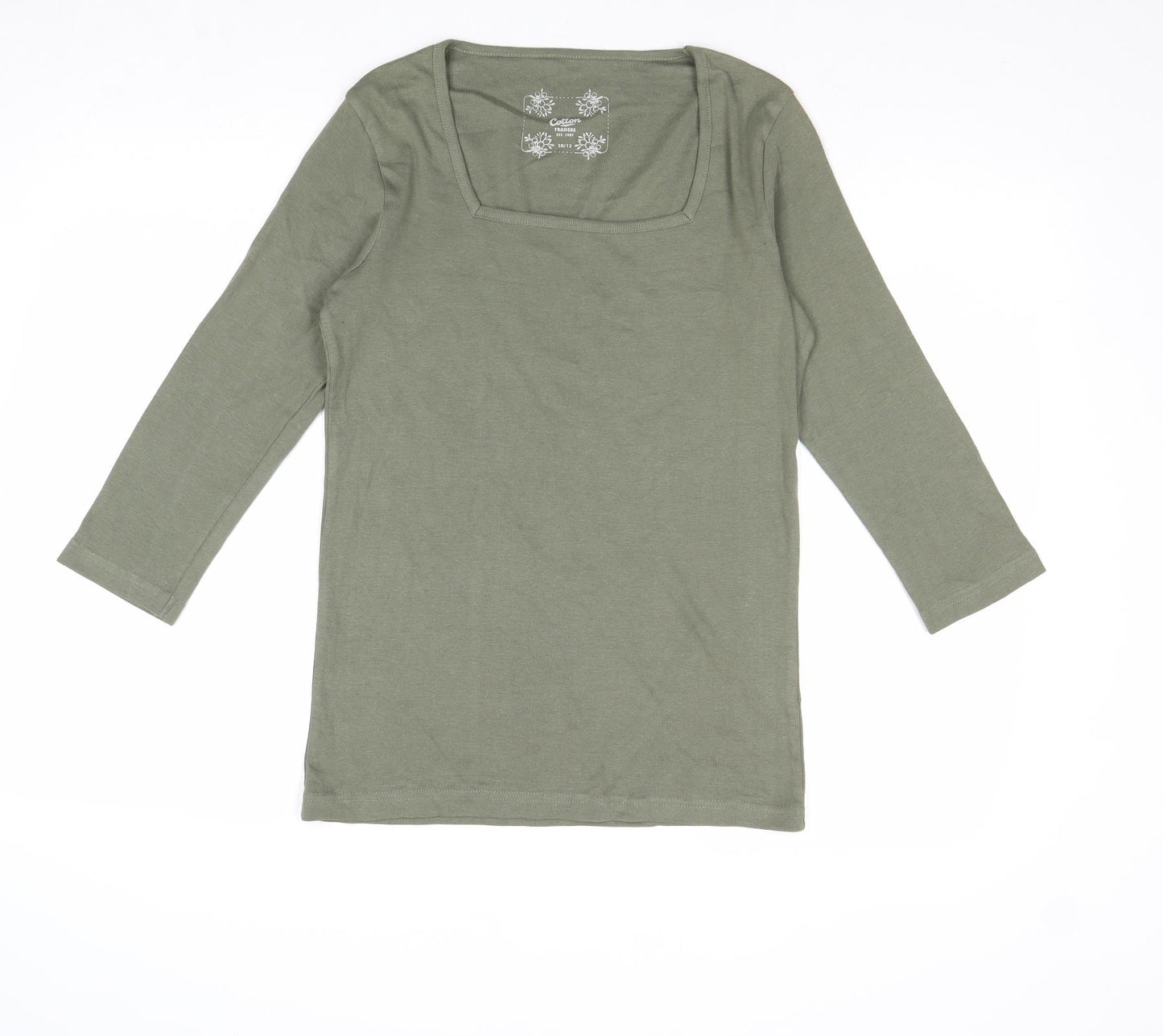 Cotton Traders Womens Green Cotton Basic T-Shirt Size 10 Square Neck - Size 10-12