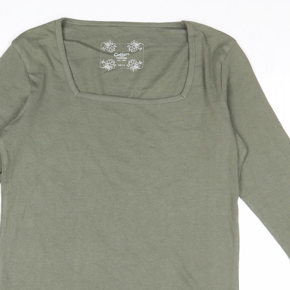 Cotton Traders Womens Green Cotton Basic T-Shirt Size 10 Square Neck - Size 10-12