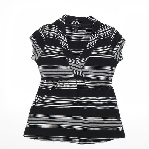 H&M Womens Black Striped Viscose Basic Blouse Size S V-Neck
