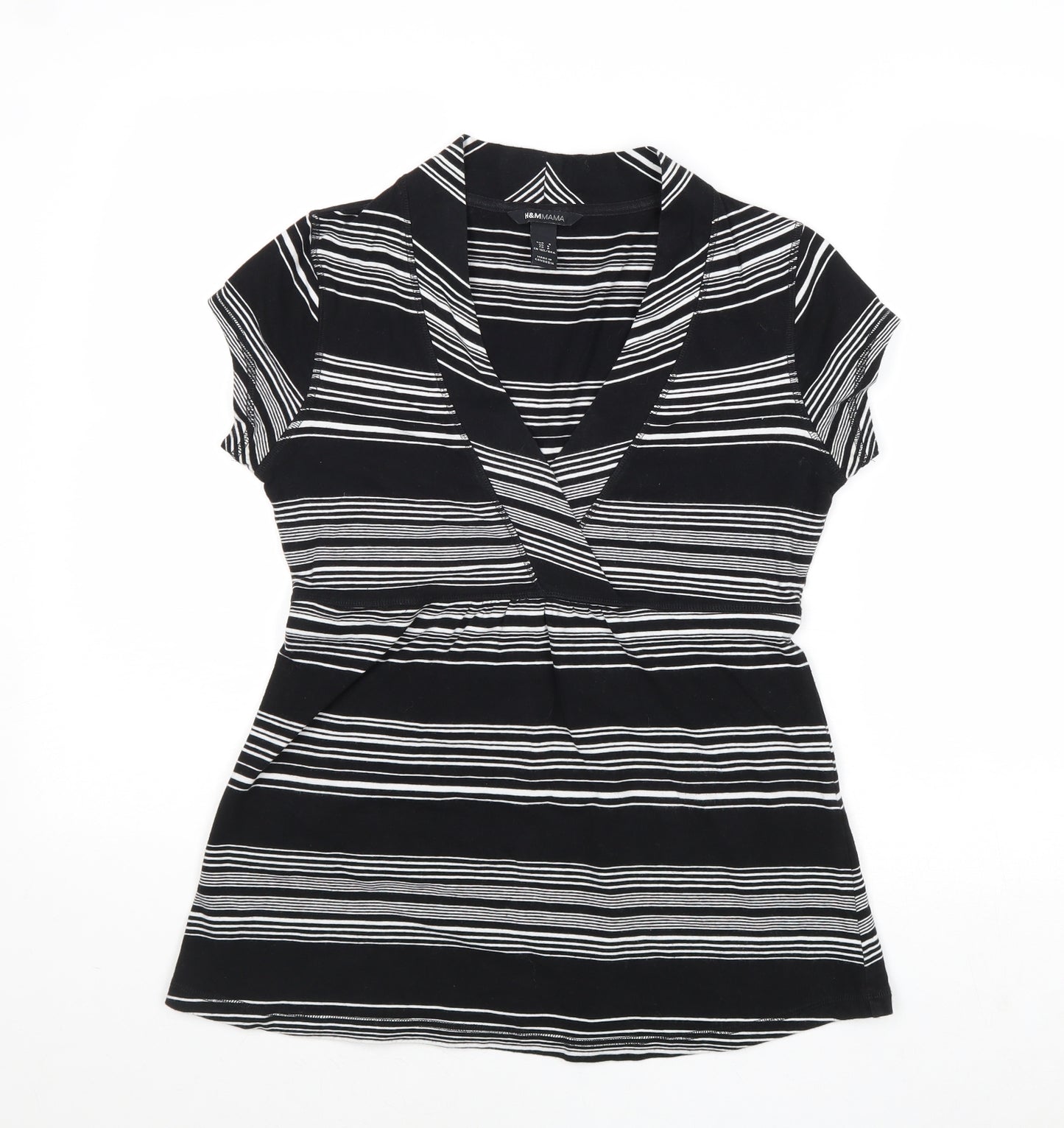 H&M Womens Black Striped Viscose Basic Blouse Size S V-Neck