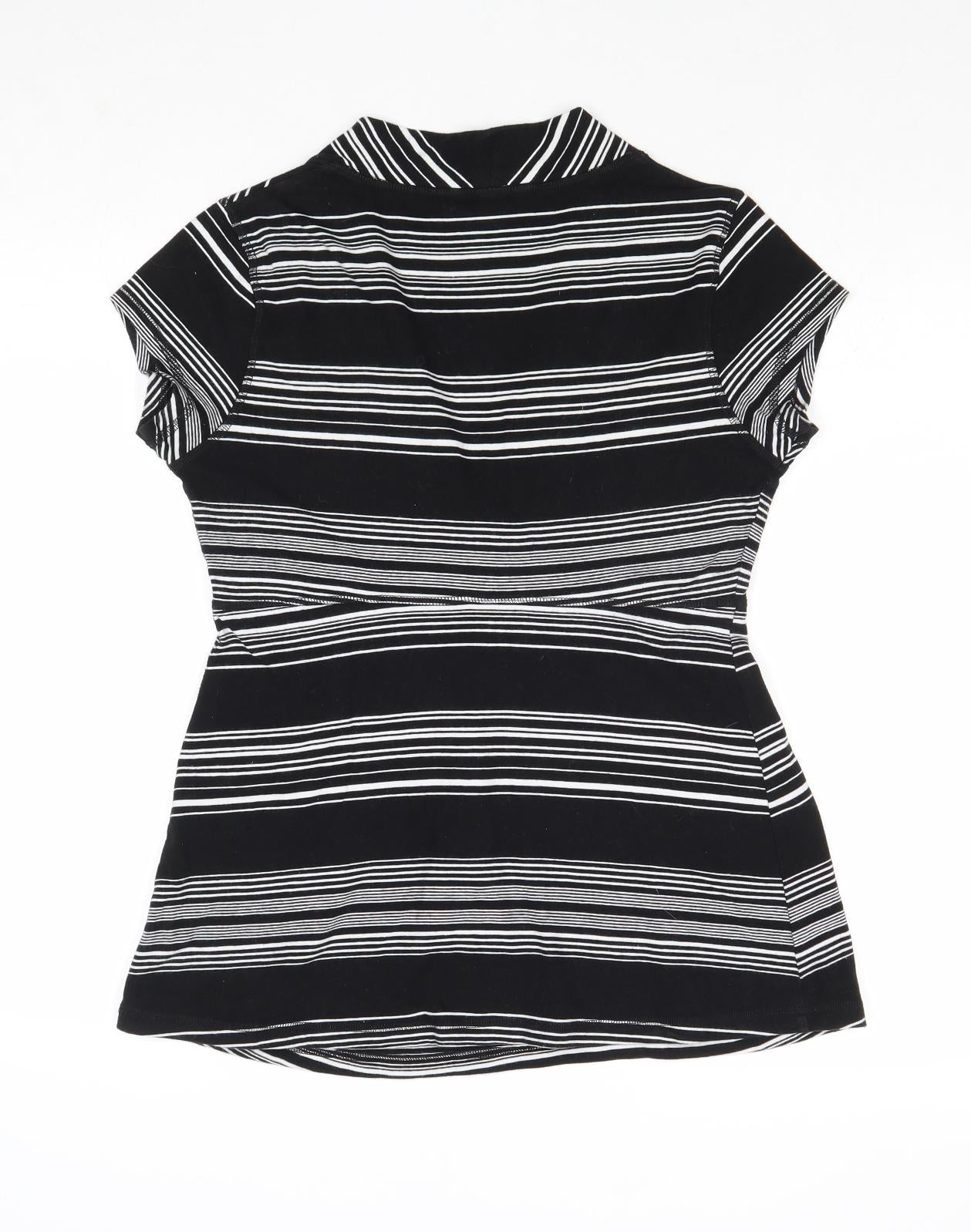 H&M Womens Black Striped Viscose Basic Blouse Size S V-Neck