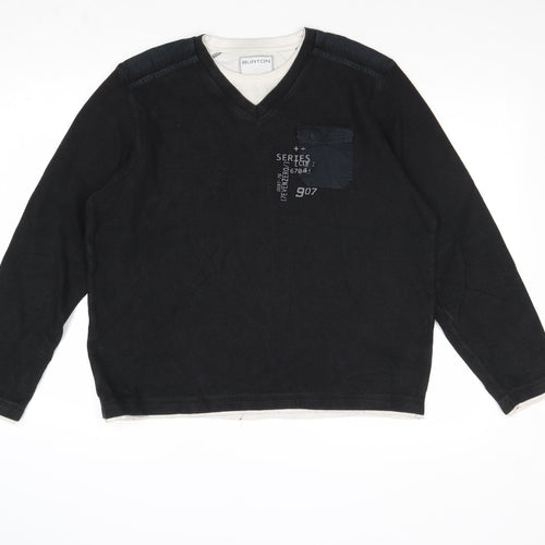 Burton Mens Black Round Neck Cotton Pullover Jumper Size L Long Sleeve