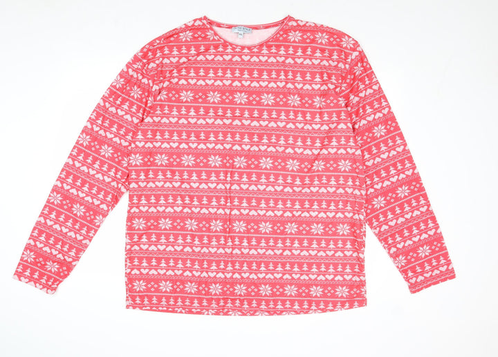 In the Style Womens Red Geometric Polyester Basic Blouse Size 2XL Round Neck - Christmas