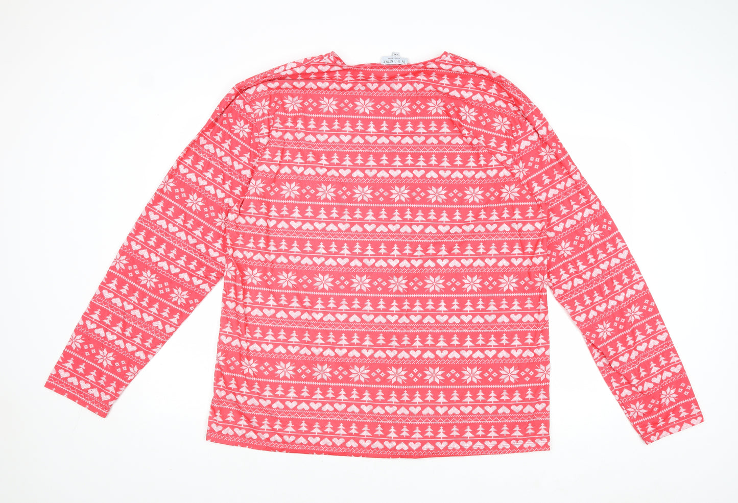 In the Style Womens Red Geometric Polyester Basic Blouse Size 2XL Round Neck - Christmas