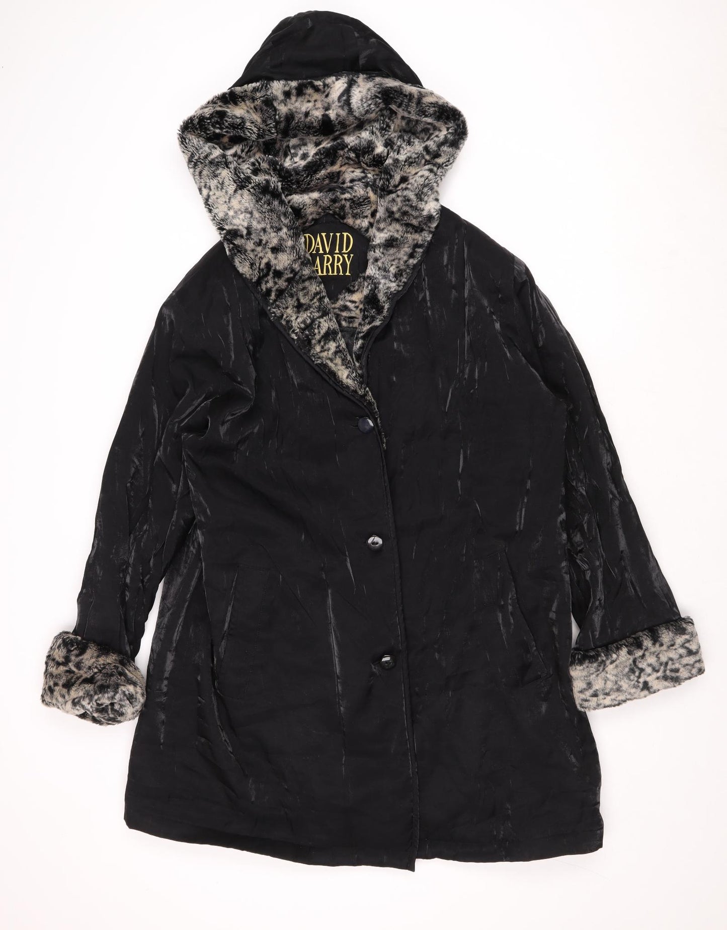 David Barry Womens Black Animal Print Jacket Size 18 Button - Leopard Print