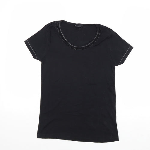 M&Co Womens Black Cotton Basic Blouse Size 12 Round Neck