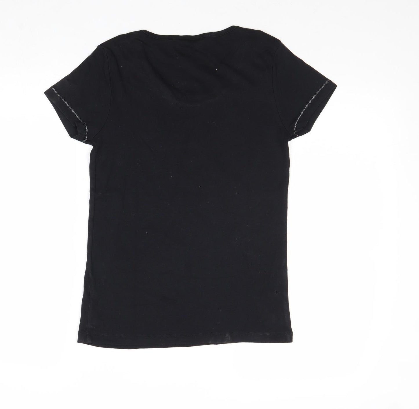 M&Co Womens Black Cotton Basic Blouse Size 12 Round Neck